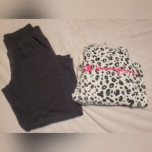 Champion Leopard Print Hoodie and Black Sweatpants Set